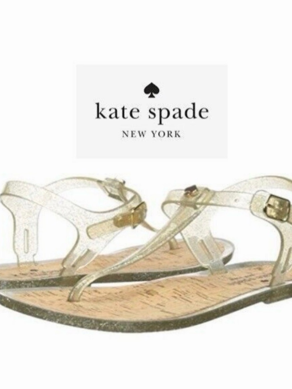 Kate Spade New York Women's Yari Gold T Strap Jelly Sandals Shoes NEW Boxed Sz 6